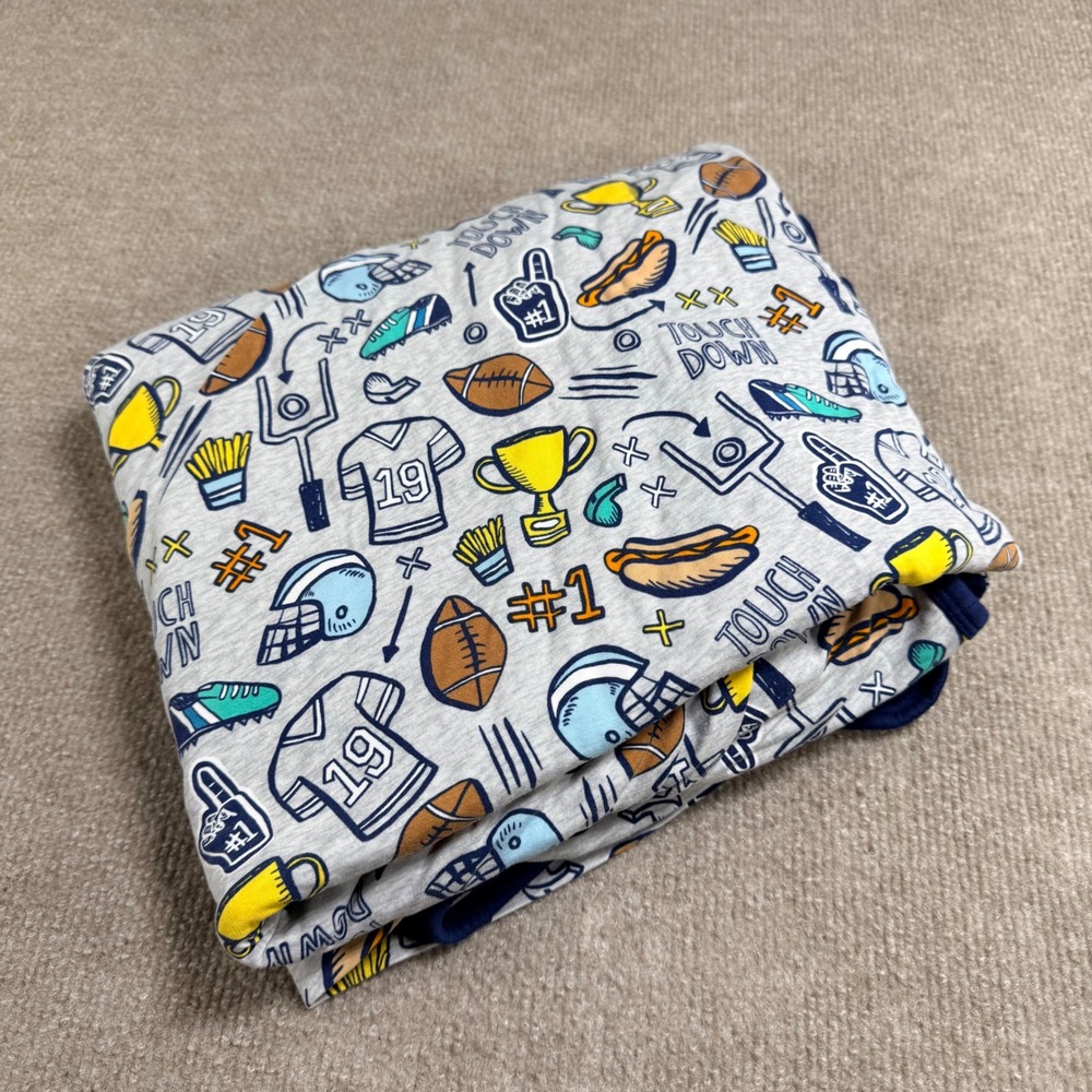 Little Sleepies Large Cloud Blanket Game Day Football Bamboo Viscose Blue Grey